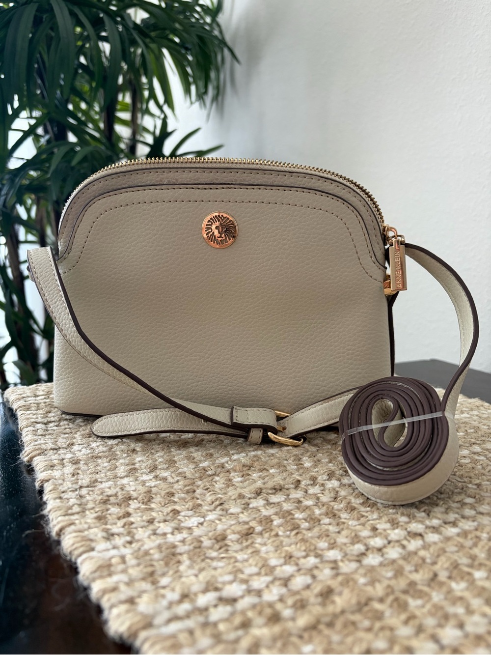 Anne Klein Pebbled Crossbody Bag in Ivory White